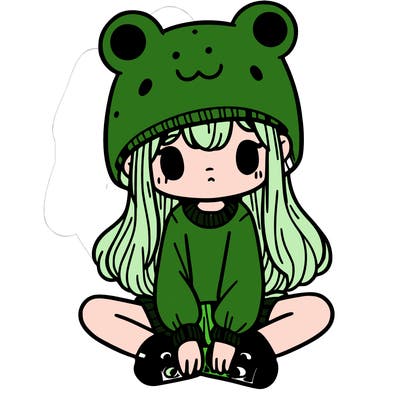 a girl wearing a frog hat and some frog socks