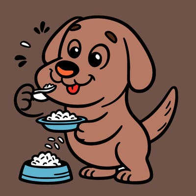 funny dog that likes to eat rice