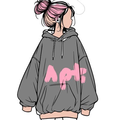 realistic girl with a oversized sweatshirt on and a bun
