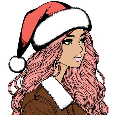 realistic girl in santa hat