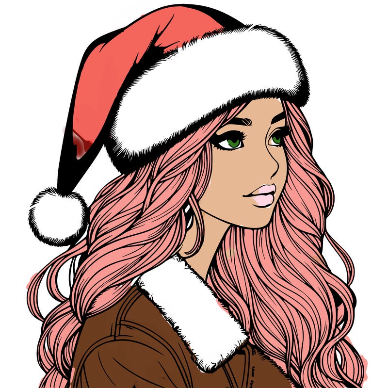 realistic girl in santa hat