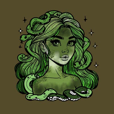 realistic girl with snakes as hair