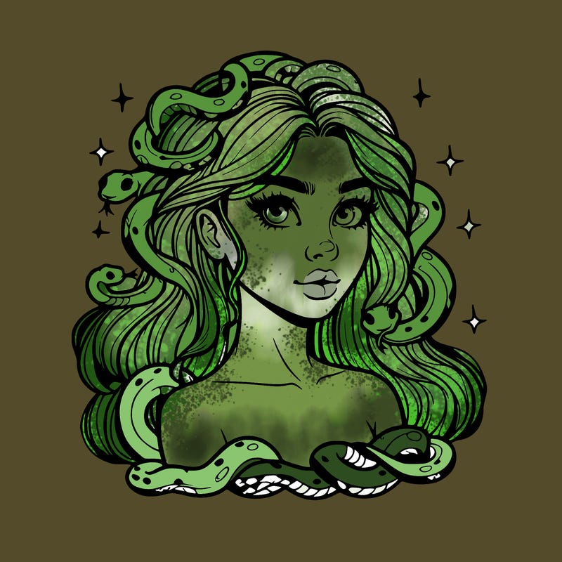realistic girl with snakes as hair