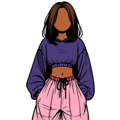 realistic girl faceless with baggy pants and a crop top