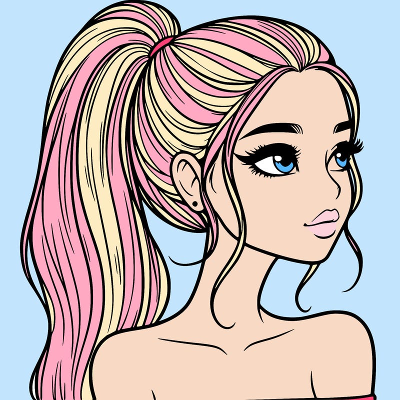 a beautiful and realistic girl with a high pony tail