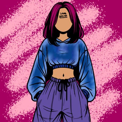 realistic girl faceless with baggy pants and a crop top