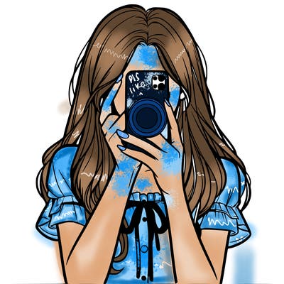 a realistic girl holding her phone taking pictures
