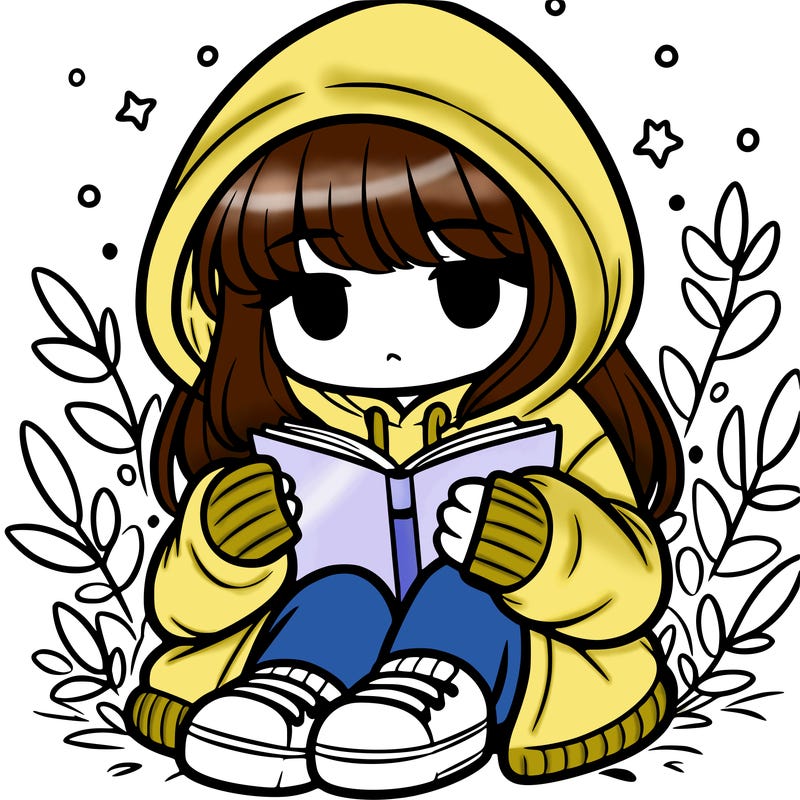 girl in oversized hoodie reading a book