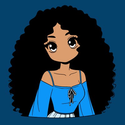 a black anime girl with long afro hair
