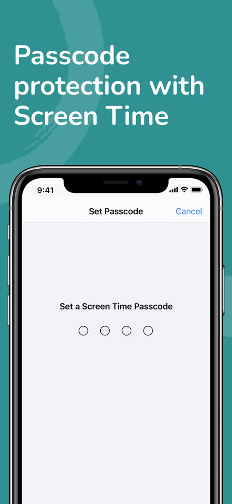 Purified Porn Filter - iPhone screen showing the setup interface for an iOS Screen Time passcode in the Purified app