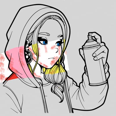 a realistic girl, spray painting