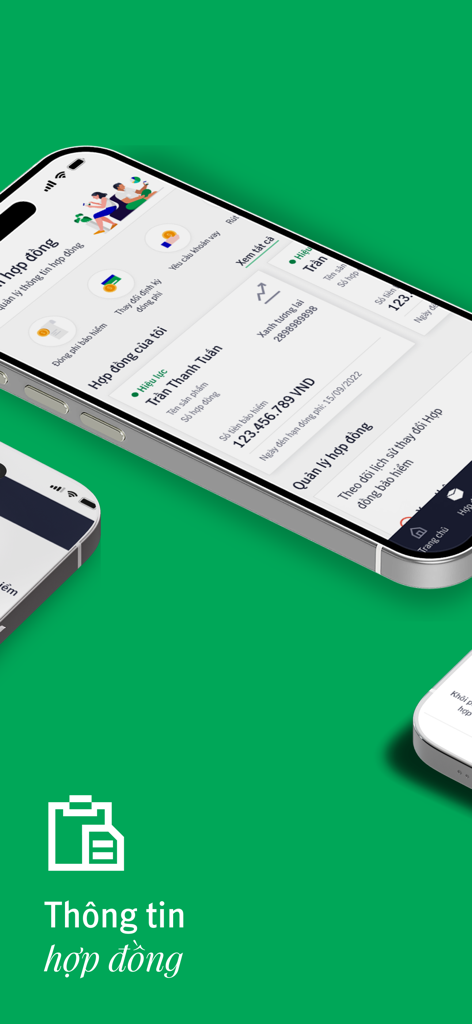 Manulife Vietnam - Écran mobile de l'application Manulife Vietnam affichant les détails de la police d'assurance vie.