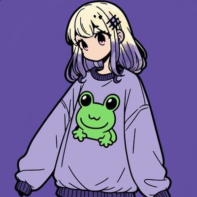 girl wearing frogging sweatshirt