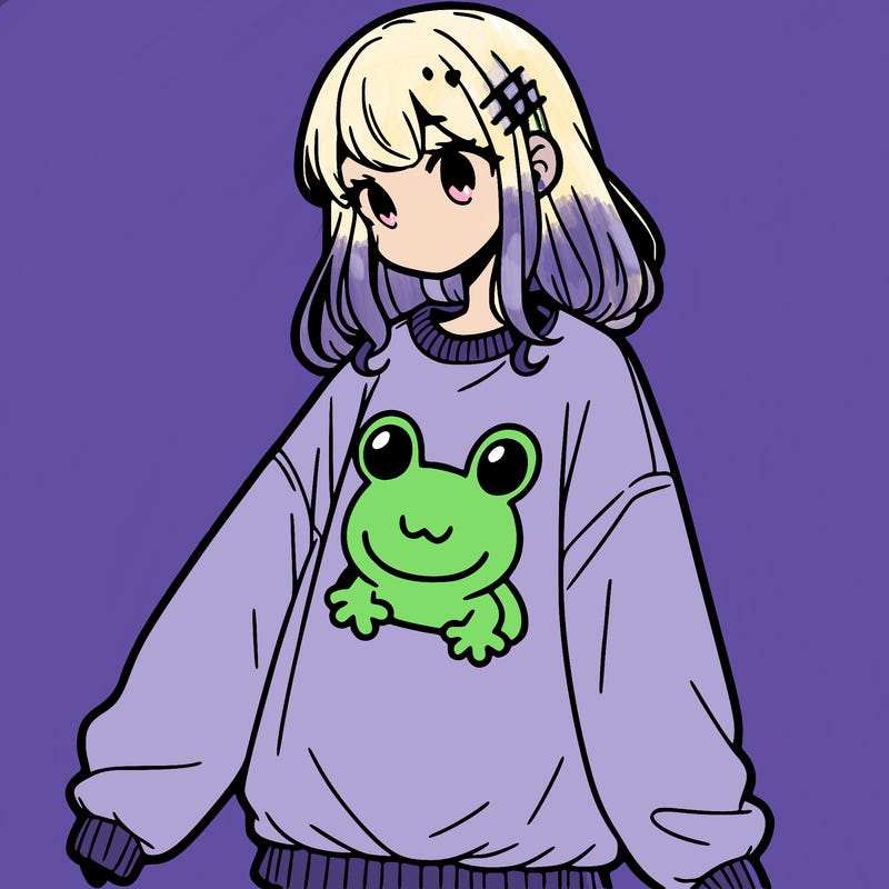 girl wearing frogging sweatshirt