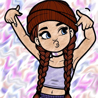 realistic teenage girl with braids and a beanie and crop top doing 🫶🏼