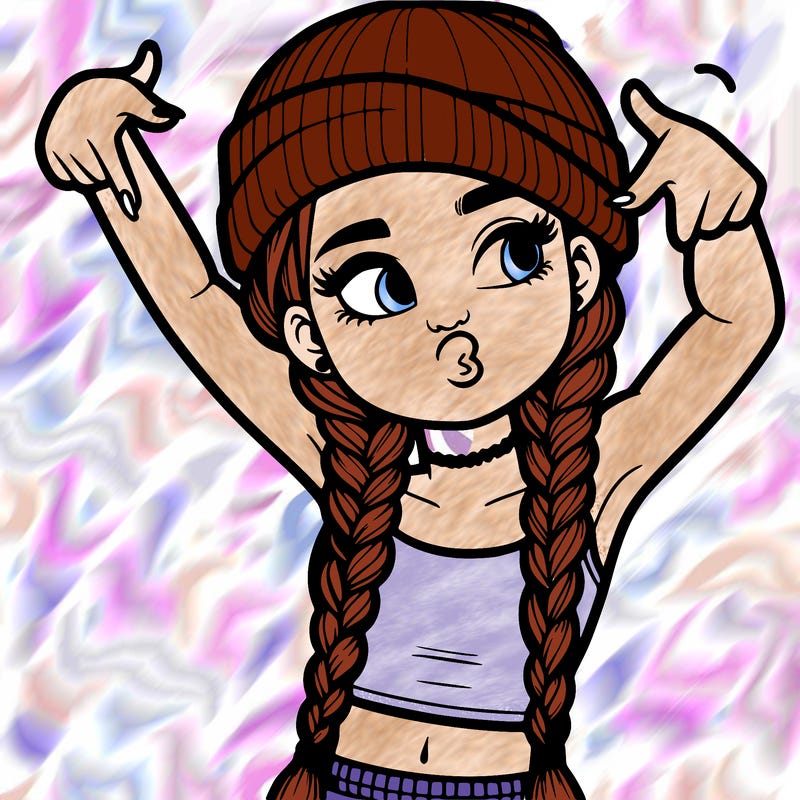 realistic teenage girl with braids and a beanie and crop top doing 🫶🏼
