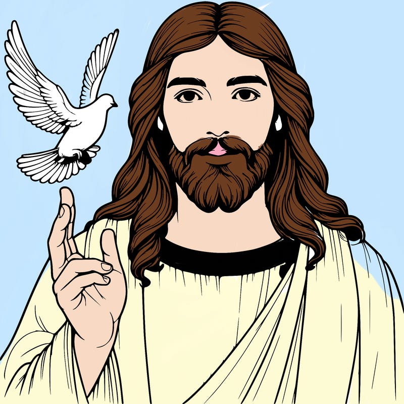 realistic jesus with a beautiful dove flying above him