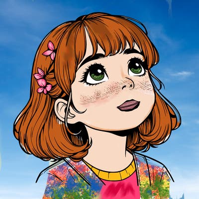 realistic girl looking up