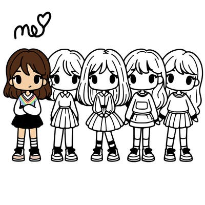 5 girls standing next to each other in a line