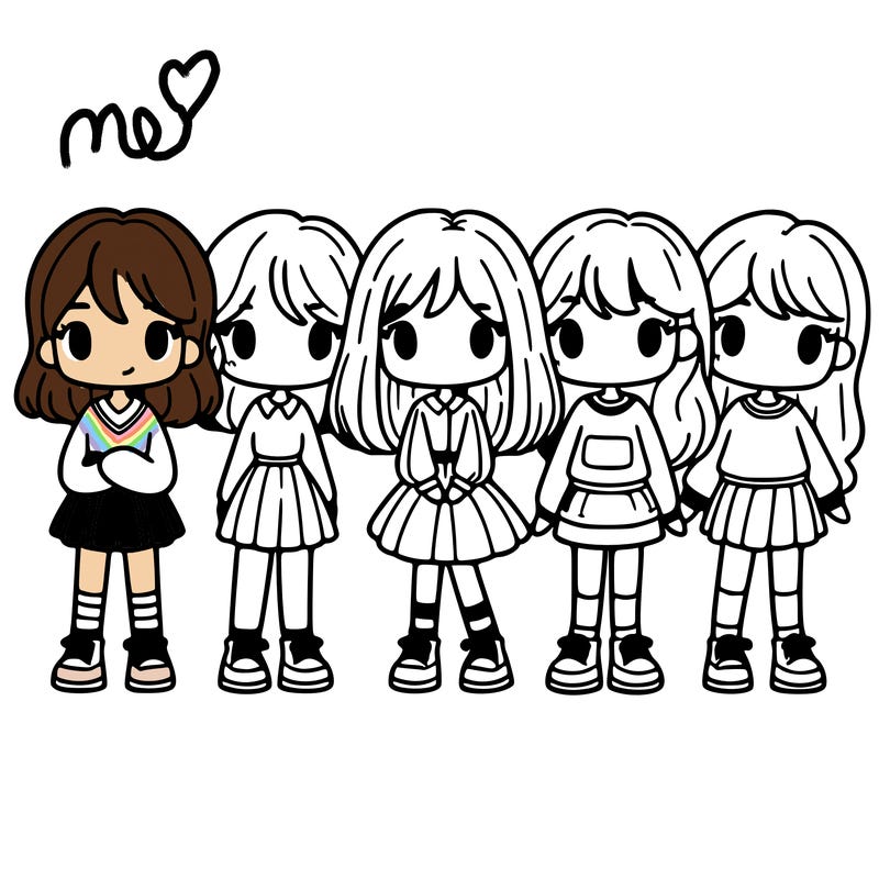 5 girls standing next to each other in a line