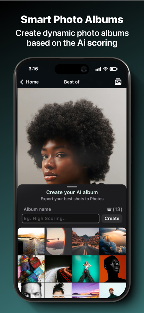 Free Up Storage: SwAipe - SwAipe app interface showing smart photo albums and AI scoring to export best shots
