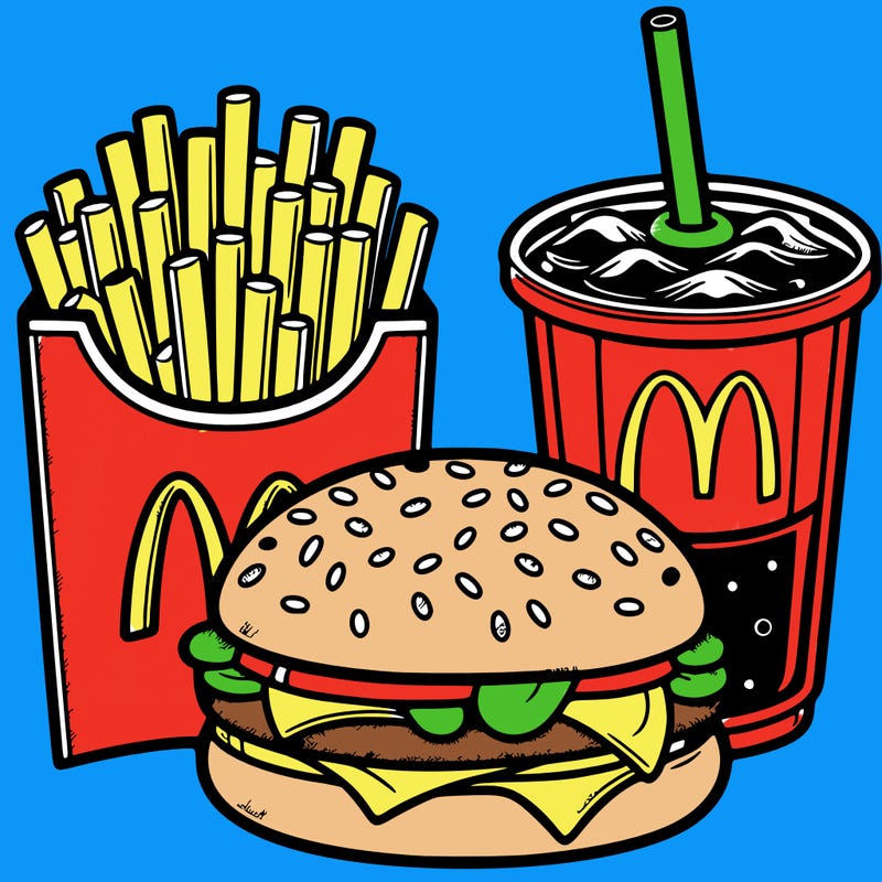 macdonald food with fritté hamburger and coca cola drink