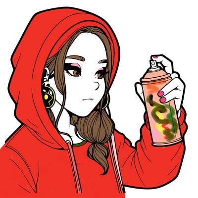 a realistic girl, spray painting
