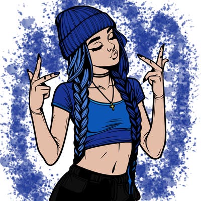 realistic teenage girl with braids and a beanie and crop top doing 🫶🏼