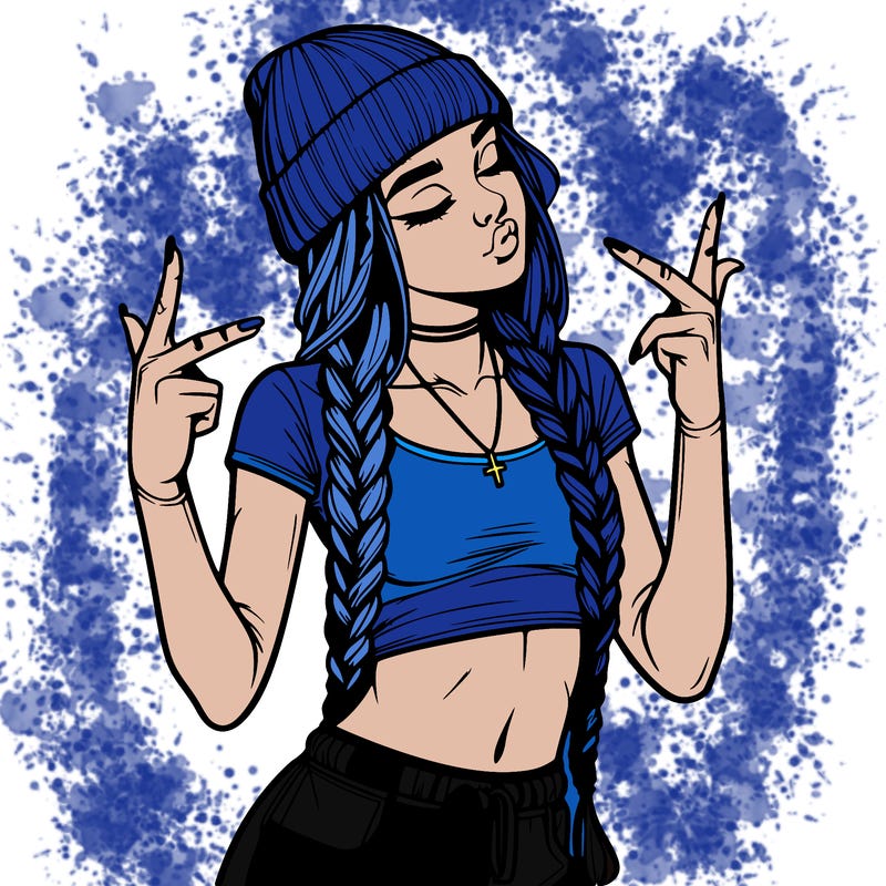 realistic teenage girl with braids and a beanie and crop top doing 🫶🏼