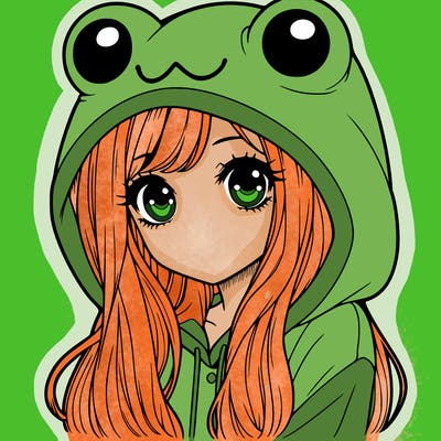 a pretty girl wearing a frog hoodie portrait with long hair