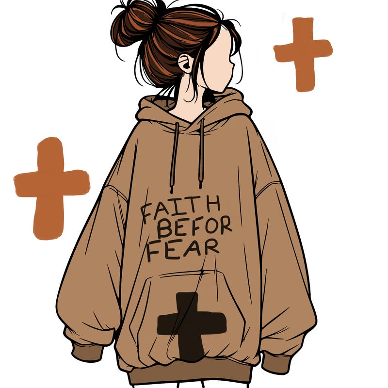 realistic girl with a oversized sweatshirt on and a bun