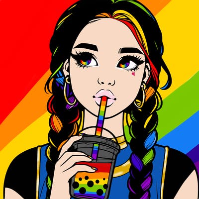 realistic girl with braided hair drinking boba
