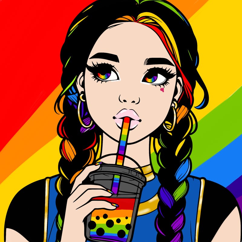 realistic girl with braided hair drinking boba