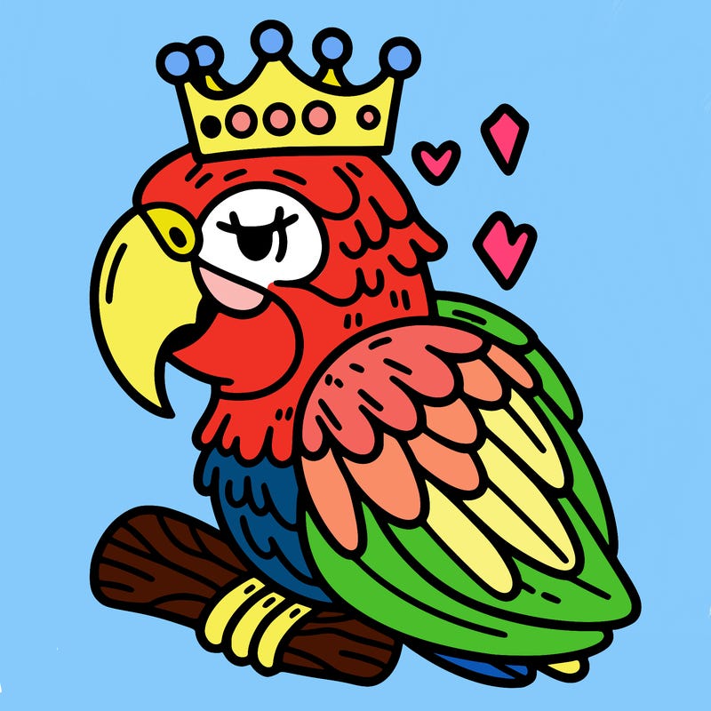 macaw with a crown