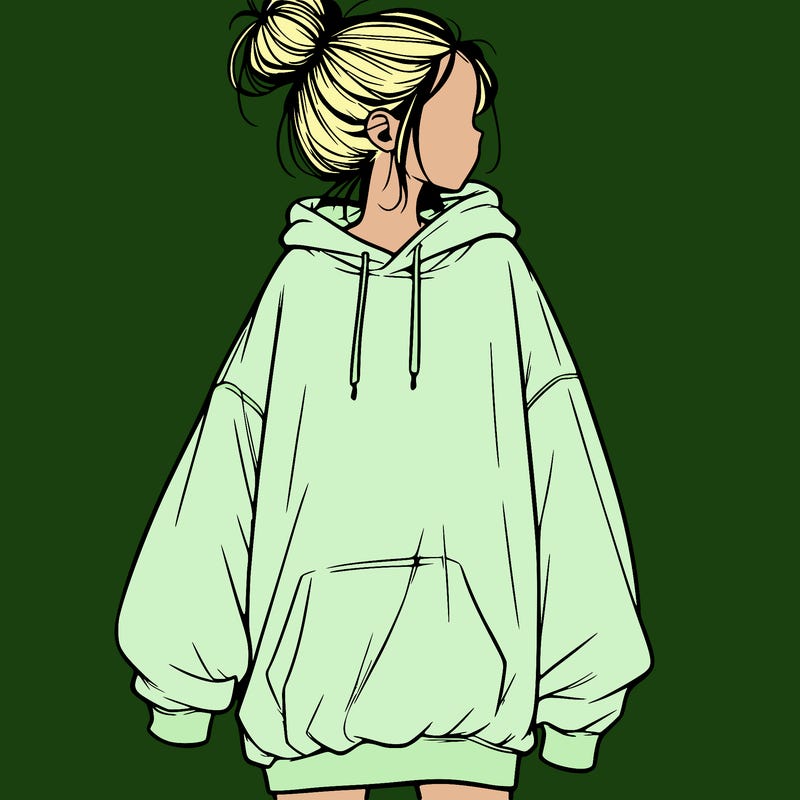 realistic girl with a oversized sweatshirt on and a bun