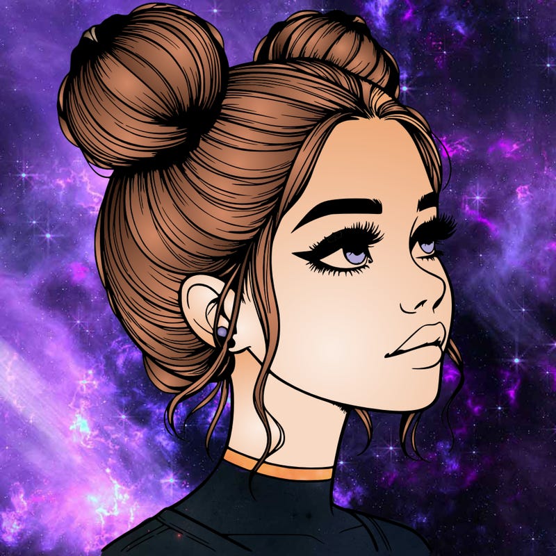 realistic girl with buns on the top of her head