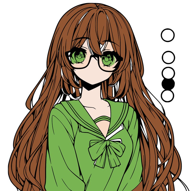 anime girl long hair and glasses