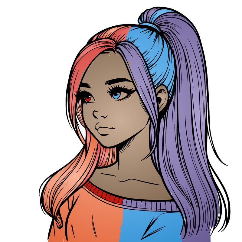 realistic girl with a high ponytail