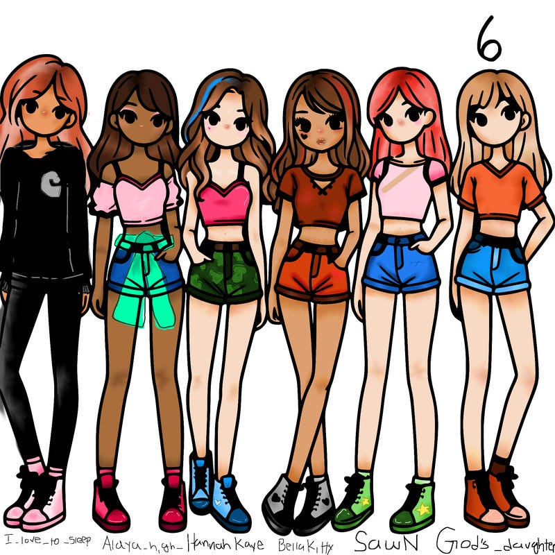 a group of girls wearing crop tops and shorts