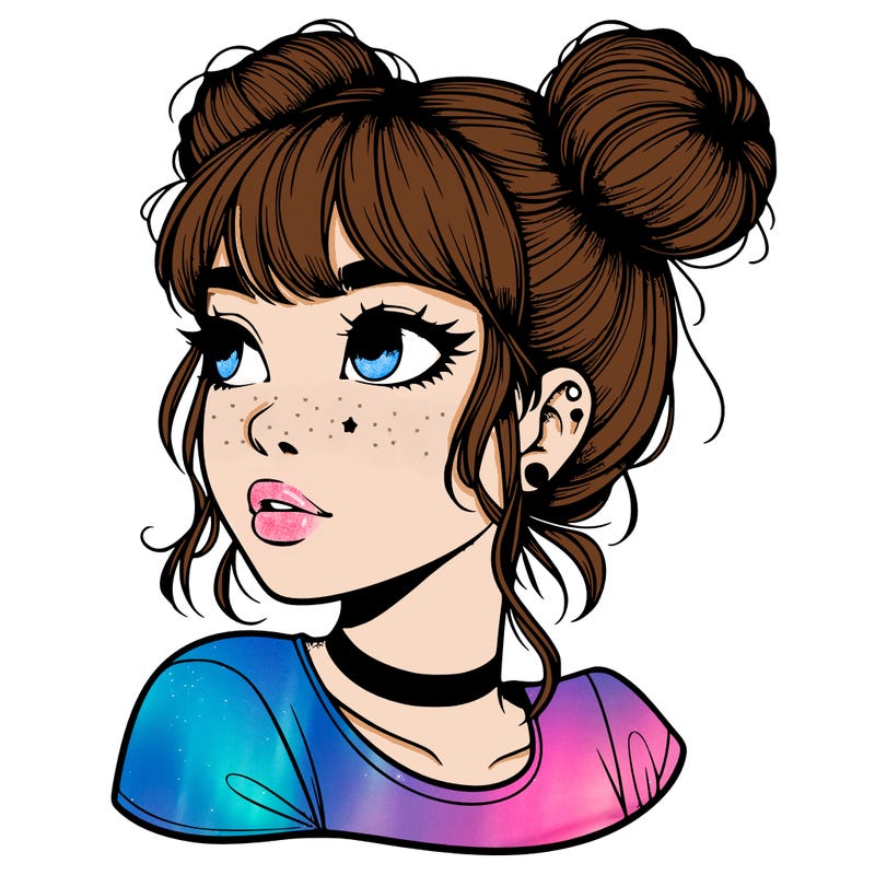 realistic girl with spacebuns