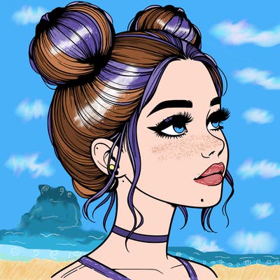 realistic girl with buns on the top of her head