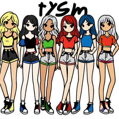 a group of girls wearing crop tops and shorts