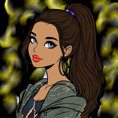 realistic girl with a high ponytail