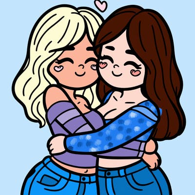 two females (pride month) hugging