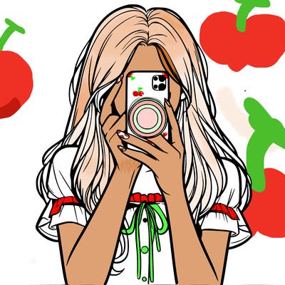 a realistic girl holding her phone taking pictures