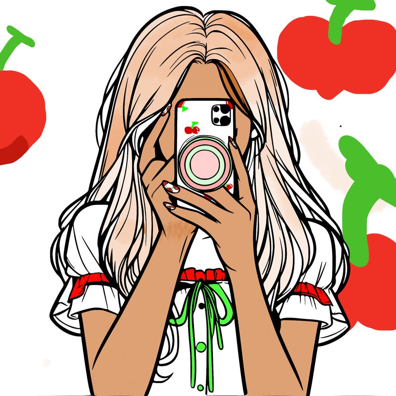 a realistic girl holding her phone taking pictures