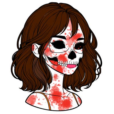 realistic girl with skull