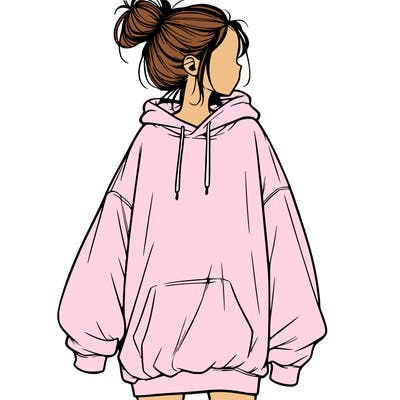 realistic girl with a oversized sweatshirt on and a bun