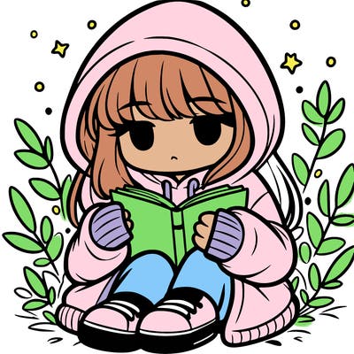 girl in oversized hoodie reading a book