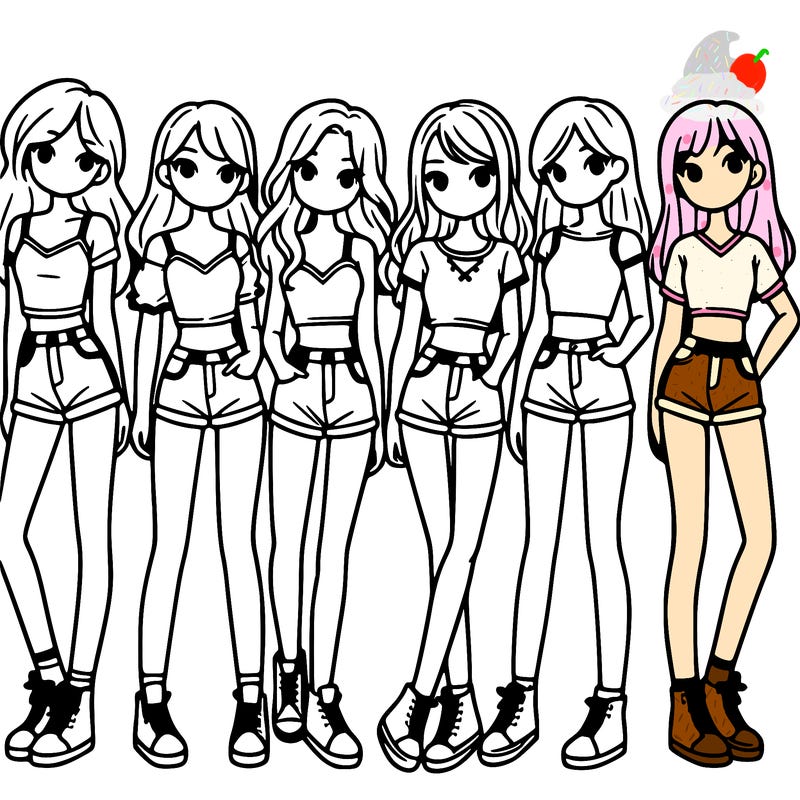a group of girls wearing crop tops and shorts